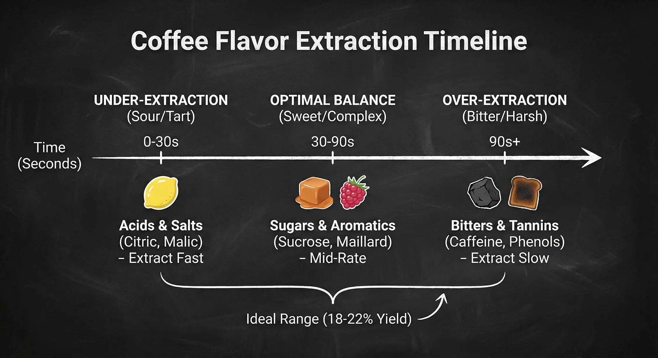 Under extraction chemistry timeline showing acids extracting first before sugars