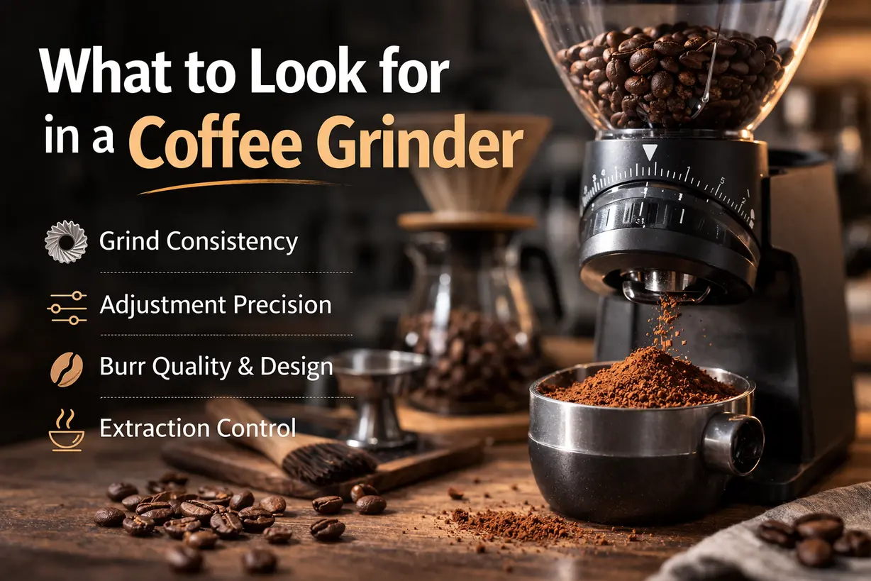 what to look for in a coffee grinder burr grinder grind consistency adjustment precision illustration