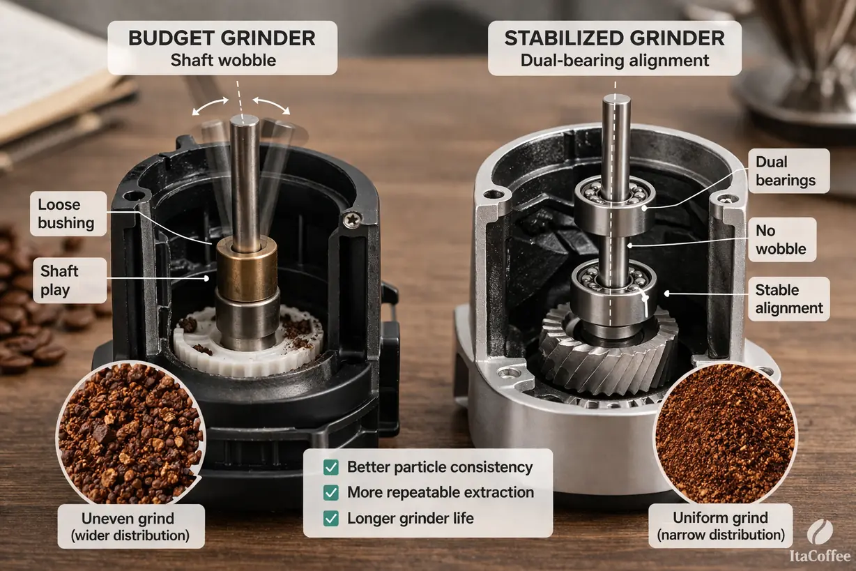 Best Budget Coffee Grinders alignment stability comparison wobble vs fixed shaft