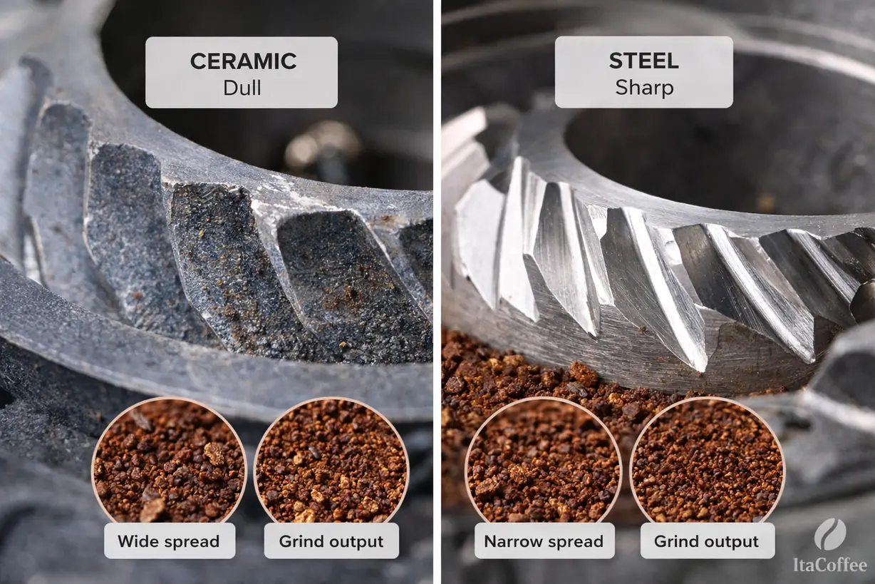 Best Budget Coffee Grinders burr material comparison ceramic vs steel edge sharpness