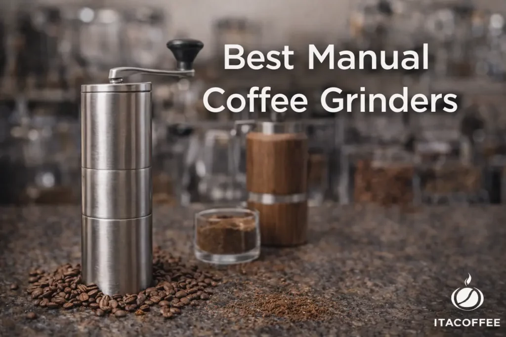 Best Manual Coffee Grinders with stainless steel and wooden hand grinders and fresh coffee beans