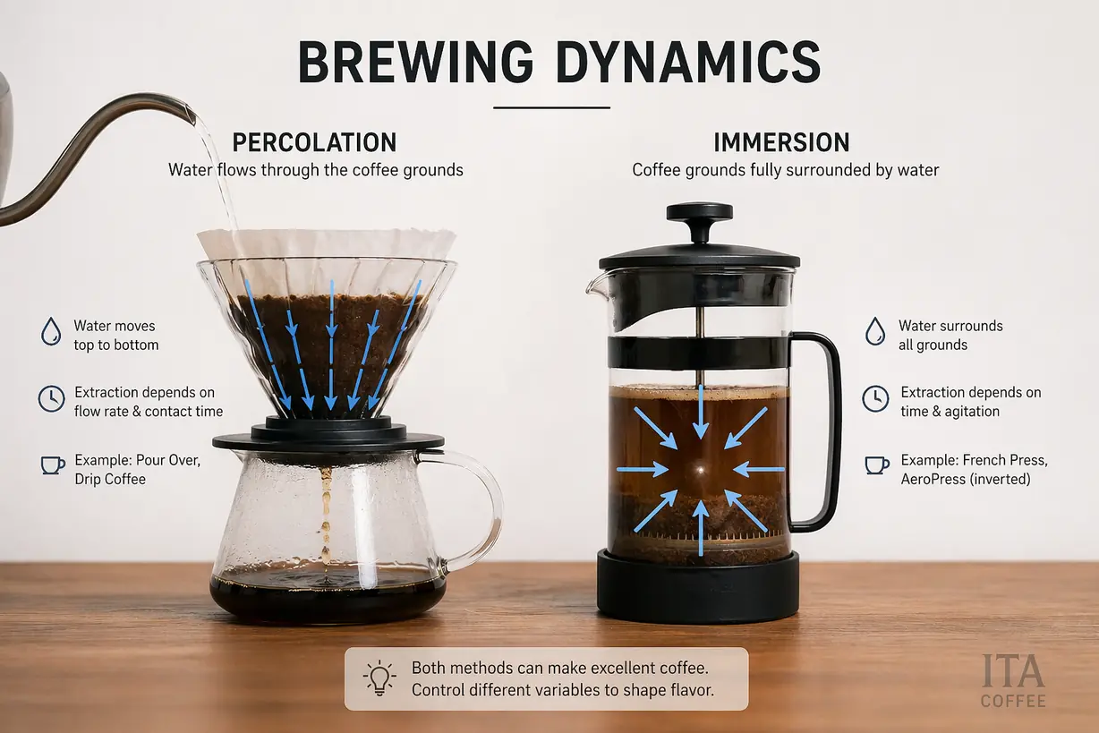 comparison of percolation and immersion brewing extraction dynamics