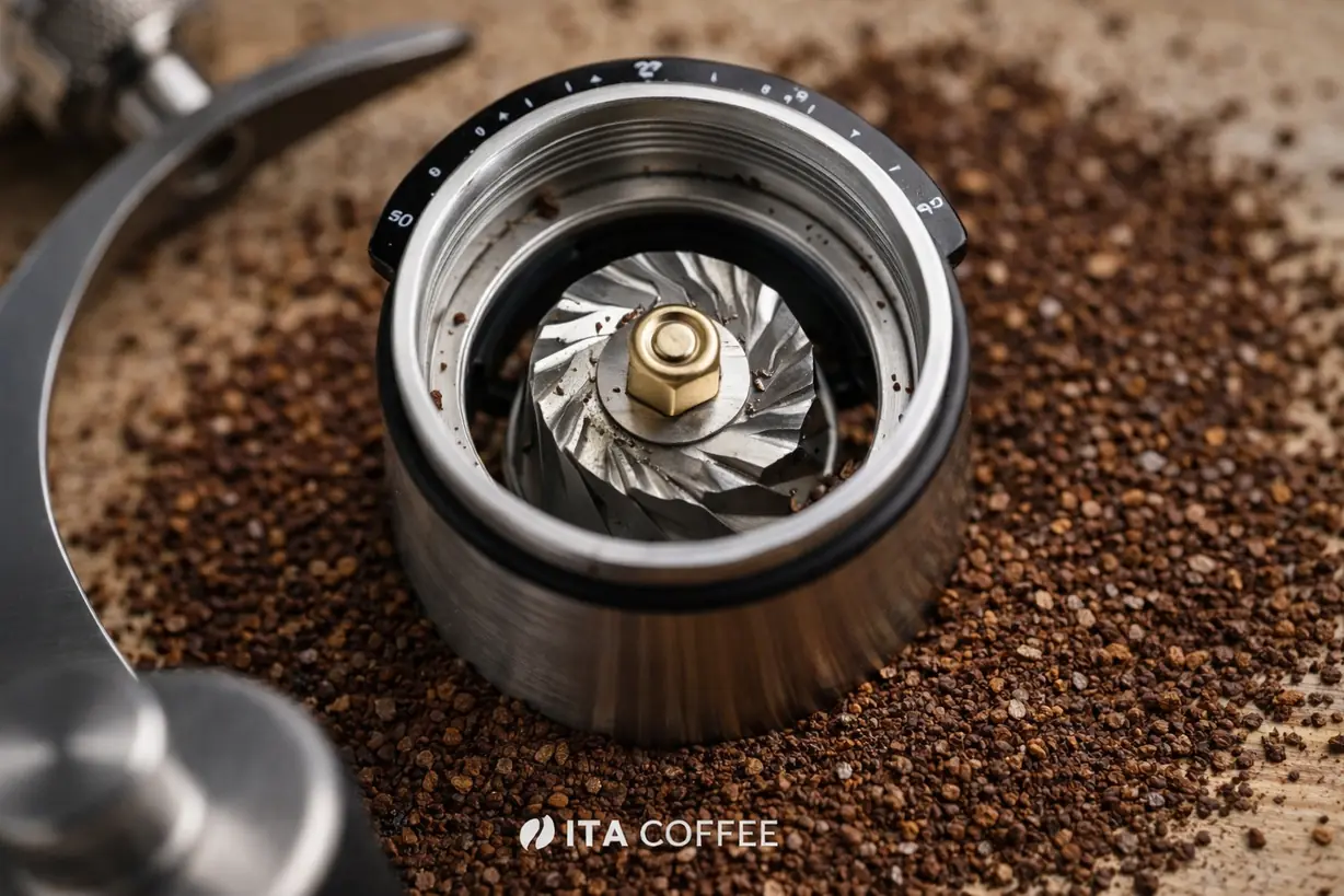 manual coffee grinder producing uniform pour over grind particles